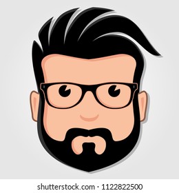 Man Cartoon Face with Glasses. Vector illustration.