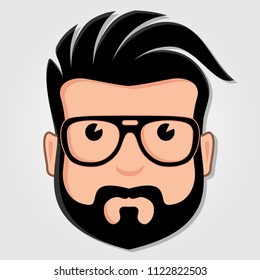 Man Cartoon Face with Glasses. Vector illustration.