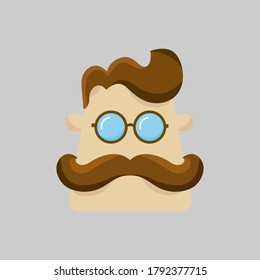 Caricatura masculina con bigote. gráfico vectorial en fondo blanco.