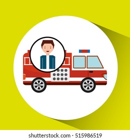 man cartoon firetruck icon graphic vector illustration eps 10