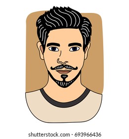 Man cartoon hairstyles with beards and mustache. A collection of fashionable stylish hairstyles, mustache and beards. Vector illustration with isolated hipsters hairstyles