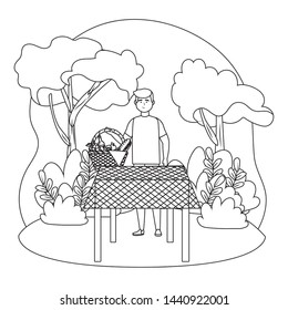 Man cartoon having picnic design