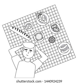 Man cartoon having picnic design