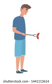 Man cartoon having picnic design