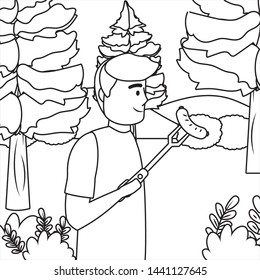 Man cartoon having picnic design
