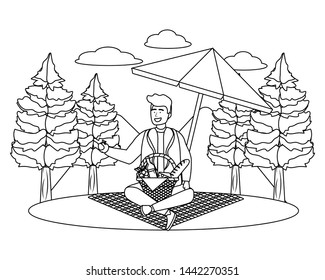 Man cartoon having picnic design
