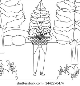 Man cartoon having picnic design