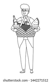Man cartoon having picnic design