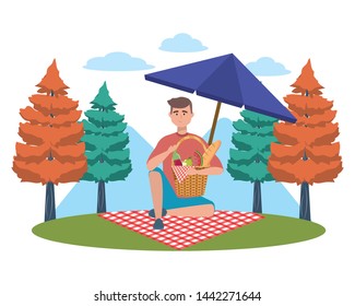 Man cartoon having picnic design