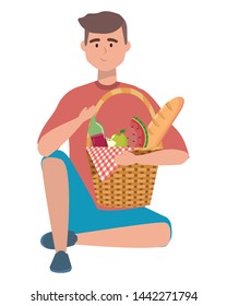 Man cartoon having picnic design