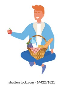 Man cartoon having picnic design
