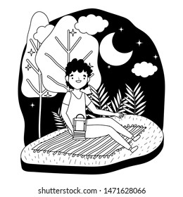 Man cartoon having picnic design