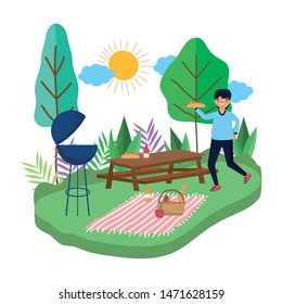 Man cartoon having picnic design