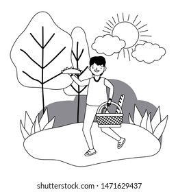 Man cartoon having picnic design