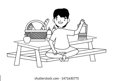 Man cartoon having picnic design