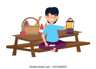 Man cartoon having picnic design