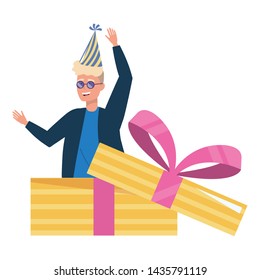 Man cartoon inside gift design
