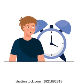 man cartoon with insomnia and clock design, sleep and night theme Vector illustration