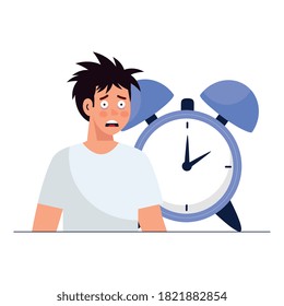man cartoon with insomnia and clock design, sleep and night theme Vector illustration