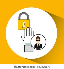 man cartoon lock digital technology security vector illustration eps 10