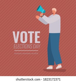 Man cartoon with megaphone design, Vote elections day and government theme Vector illustration