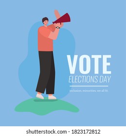 Man cartoon with megaphone design, Vote elections day and government theme Vector illustration