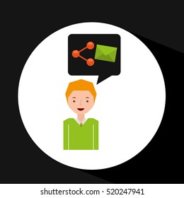 man cartoon message email share vector illustration eps 10