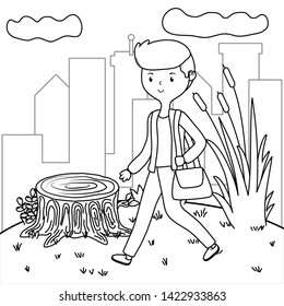 Man cartoon in the park design