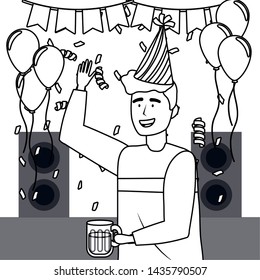 Man cartoon with party hat design