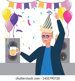 Man cartoon with party hat design
