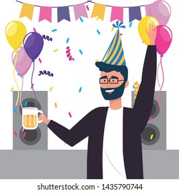 Man cartoon with party hat design