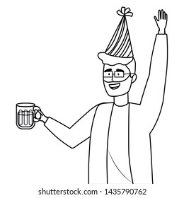 Man cartoon with party hat design
