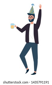 Man cartoon with party hat design