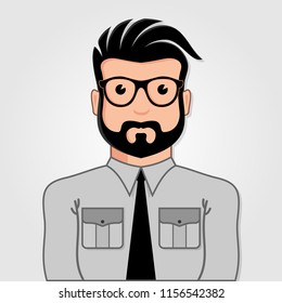Man Cartoon portrait with glasses. Vector illustration.