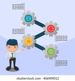 Man Cartoon Presentation Info Graphic Template Vector