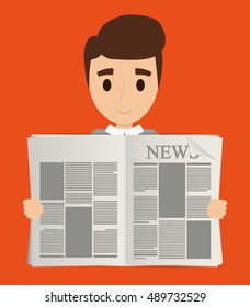 Man cartoon reading newspaper icon. News communication and media theme. Colorful design. Vector illustration