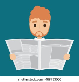 Man cartoon reading newspaper icon. News communication and media theme. Colorful design. Vector illustration