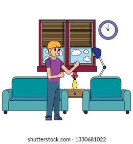 man cartoon at room