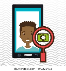 man cartoon smartphone camera search