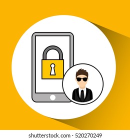 man cartoon smartphone digital technology security vector illustration eps 10