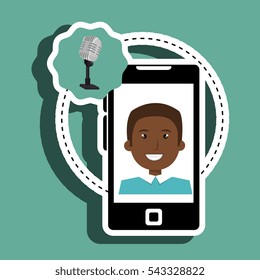 man cartoon smartphone microphone