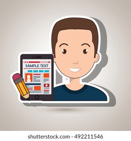 man cartoon smartphone sample test