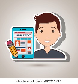 man cartoon smartphone sample test