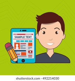 man cartoon smartphone sample test