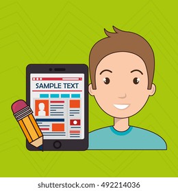 man cartoon smartphone sample test