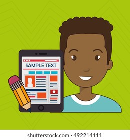 man cartoon smartphone sample test