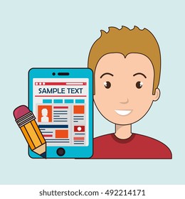 man cartoon smartphone sample test