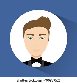 Man cartoon with suit inside circle icon. Avatar people person and social media theme. Colorful design. Vector illustration