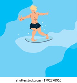 Man cartoon surfing design, Stay healthy sport and outdoor activity theme Vector illustration