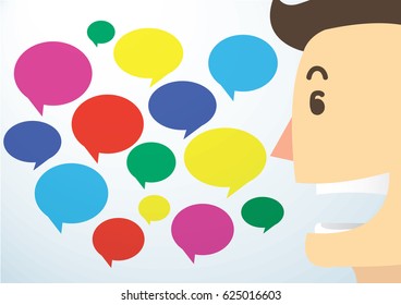man cartoon talk and colorful chat box background vector